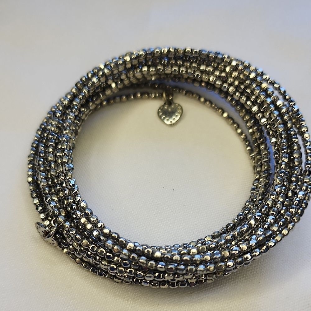 Stella & Dot Silver Tone Beaded Coil Wrap Bracelet